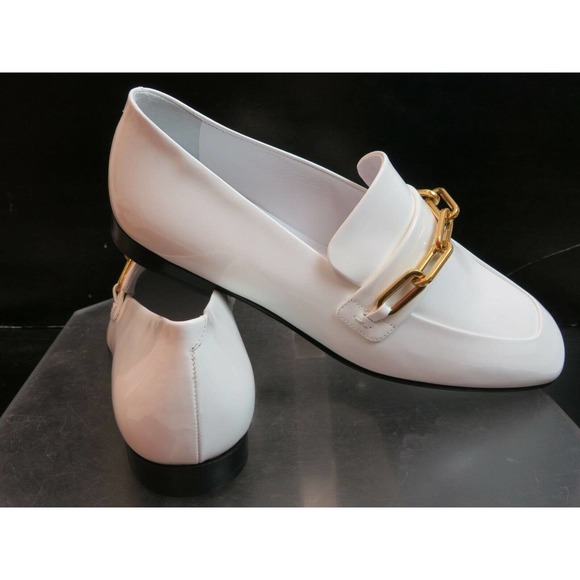 NIB BURBERRY CHILLCOT WHITE PATENT LEATHER GOLD CHAIN LOGO FLATS LOAFERS 40.5 - Picture 9 of 12